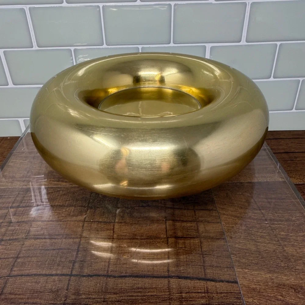 World Market Balloon Gold Pillar Candle Holder – Modern Brass Tone Trinket Dish